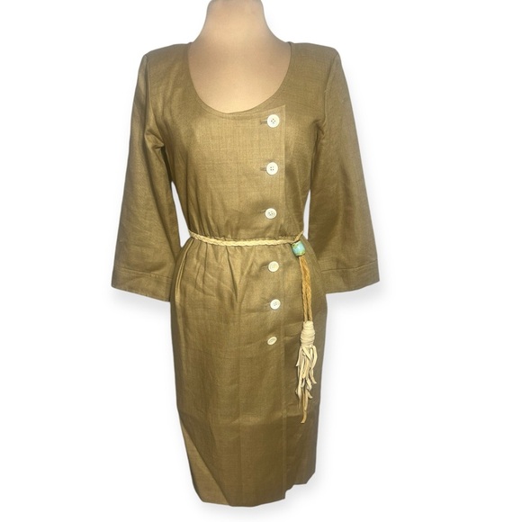 Vintage Yves Saint Laurent rive gauche button down linen dress in flax tan - Picture 4 of 10